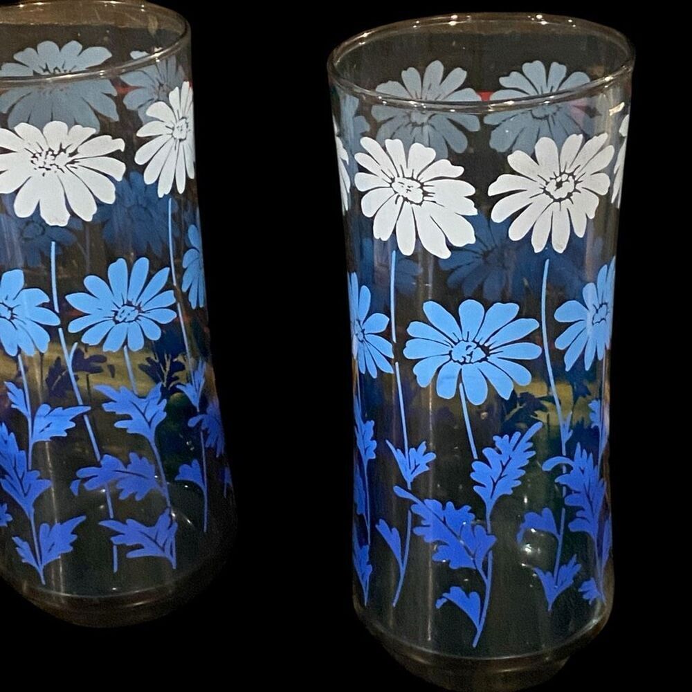 Vintage Libbey Blue Ombre Daisy Glasses - Set of 2